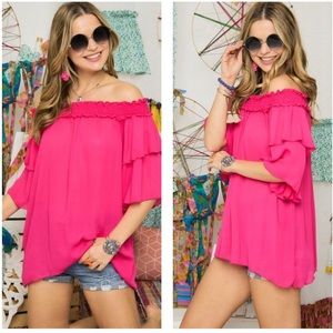 Hot Pink Off the Shoulder Top NWT